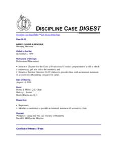 Discipline Case Digest Index  Law Society Home Page Case[removed]BARRY EUGENE KRAWCHUK