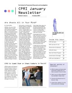 The Center for Paranormal Research and Investigation  CPRI January Newsletter Volume 4, Issue 1