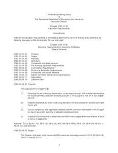 Rulemaking Hearing Rules of The Tennessee Department of Commerce and Insurance Insurance Division Chapter[removed]Education Requirements