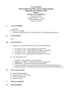City of Pontiac Receivership Transition Advisory Board Agenda Wednesday, December 18, 2013 1:00 pm WITHOUT ATTACHMENTS Pontiac City Hall