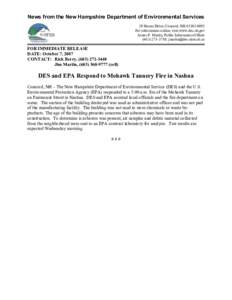 News from the New Hampshire Department of Environmental Services  29 Hazen Drive, Concord, NH 03302­0095  For information online, visit www.des.nh.gov  James P. Martin, Public Information Office