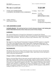 State of California DEPARTMENT OF TRANSPORTATION Business, Transportation and Housing Agency  Memorandum