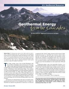U.S. Geothermal Resources  Geothermal Energy By John W. Hook, Registered Professional Geologist  Editor’s Note: The following was written in the 1990s by the late John W.