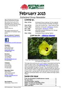 February 2015 Sutherland Group Newsletter About Sutherland Group We meet at 8 pm every third Wednesday from February to November at Gymea Community