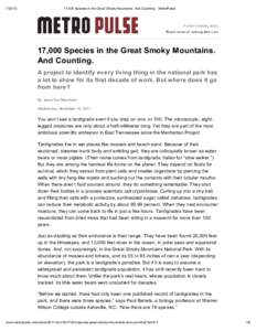 [removed],000 Species in the Great Smoky Mountains. And Counting. : MetroPulse 17,000 Species in the Great Smoky Mountains. And Counting.
