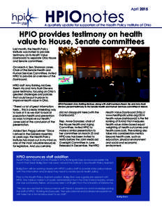 HPIOnotes  April 2015 A quarterly update for supporters of the Health Policy Institute of Ohio