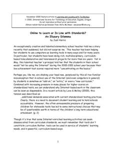 November 2000 feature article in Learning and Leading with Technology ” 2000, International Society for Technology in Education, Eugene, Oregon Do not reproduce without prior permission. Obtain redistribution permissio