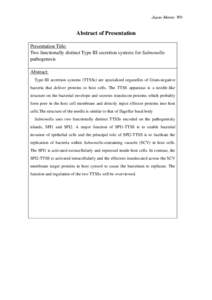 Japan-Mexico WS  Abstract of Presentation Presentation Title: Two functionally distinct Type III secretion systems for Salmonella pathogenesis