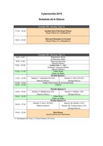 Cyberworlds 2014 Schedule-At-A-Glance October 5th, Sunday (Day 0) 17:30 – 18:30  18:30 – 20:00