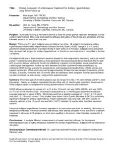 Title: An Evaluation of the miraDry System to Treat Subjects with Axillary Hyperhidrosis: Three Month Follow-up