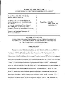 Petition Requesting the Administrator Object to Title V Operating Permit for Consolidated Environmental Management, Inc. - Nucor Steel Louisiana