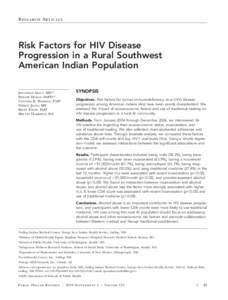 Research Articles  Risk Factors for HIV Disease Progression in a Rural Southwest American Indian Population Jonathan Iralu, MDa,b