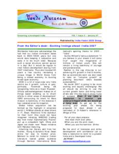 Dreaming a developed India  VOL 1 Issue 3 – January 07 Published by India Vision 2020 Group