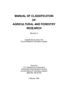 MANUAL OF CLASSIFICATION OF AGRICULTURAL AND FORESTRY RESEARCH Revision V