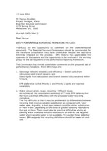 15 June 2004 Mr Marcus Crudden Project Manager, Water Essential Services Commission 2/35 Spring Street Melbourne VIC 3000