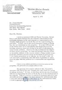 Letter to Frank Stanton, CBS News, from Gaylord Nelson re: true origins of Earth Day