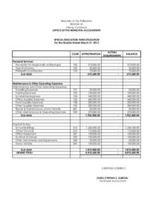 Republic of the Philippines REGION XII Mlang, Cotabato OFFICE OF THE MUNICIPAL ACCOUNTANT  SPECIAL EDUCATION FUND UTILIZATION