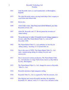 Reynolds Technology Ltd. Timeline 1841
