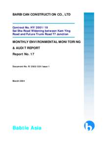 BARBICAN CONSTRUCTION CO., LTD  Contract No. HY[removed]Sai Sha Road Widening between Kam Ying Road and Future Trunk Road T7 Junction