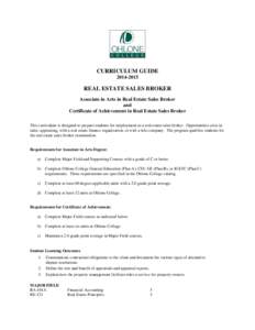 Real Estate Sales Broker AA Degree, Certificate[removed]Curriculum Guide - Ohlone College