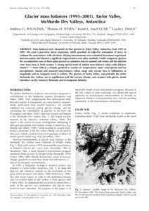 Journal of Glaciology, Vol. 52, No. 178, Glacier mass balances (1993–2001), Taylor Valley, McMurdo Dry Valleys, Antarctica