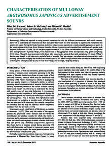 CHARACTERISATION OF MULLOWAY ARGYROSOMUS JAPONICUS ADVERTISEMENT SOUNDS Miles J.G. Parsons1, Robert D. McCauley1 and Michael C. Mackie2 1Centre