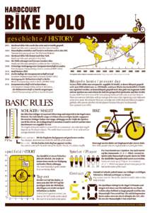 geschichte / HISTORY 1999: Hardcourt Bike Polo wurde das erste mal in Seattle gespielt. Hardcourt bike polo is played for the first time in Seattle. 2003: Manschaften entstehen und Turniere verbreiten sich in den USA. To