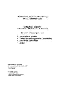 Wahl zum 15.Deutschen Bundestag am 22.September 2002