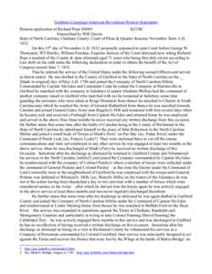 Southern Campaign American Revolution Pension Statements Pension application of Richard Pope S8969 fn21NC Transcribed by Will Graves State of North Carolina, Chatham County: Court of Pleas & Quarter Sessions November Ter