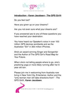 Introduction - Karen Jacobsen - The GPS Girl®!  