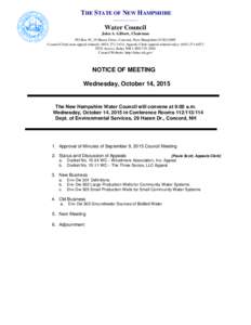 THE STATE OF NEW HAMPSHIRE ____________ Water Council John A. Gilbert, Chairman PO Box 95, 29 Hazen Drive, Concord, New Hampshire