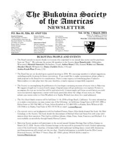 The Bukovina Society of the Americas NEWSLETTER Vol. 14 No. 1 March[removed]P.O. Box 81, Ellis, KS[removed]USA