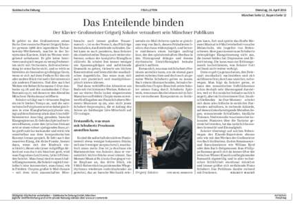 Süddeutsche Zeitung  FEUILLETON Dienstag, 26. April 2016 München Seite 12, Bayern Seite 12