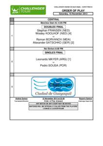 CHALLENGER CIUDAD DE GUAYAQUIL - COPA FYBECA  ORDER OF PLAY Saturday, 16 November[removed]CENTRAL