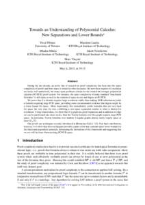 Towards an Understanding of Polynomial Calculus: New Separations and Lower Bounds∗ Yuval Filmus University of Toronto  Massimo Lauria