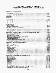 TABLE OF CONTENTS FOR THE PROPOSED GARNET RMP AND FINAL EIS HOW T O USE T H I S DOCUMENT Public Review .......................................................................... Final i How the Garnet RMP/EIS Is Organize