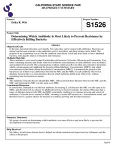 CALIFORNIA STATE SCIENCE FAIR 2012 PROJECT SUMMARY Name(s)  Erika R. Witt