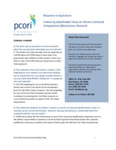 Response to Questions Collecting Stakeholder Views on Patient-Centered Comparative Effectiveness Research Posted June 19, 2014  About this Document