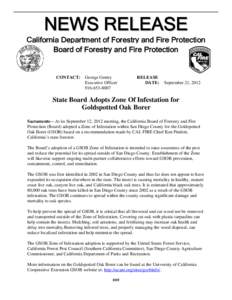 N E WS R E L E A S E California Department of Forestry and Fire Protection Board of Forestry and Fire Protection CONTACT: George Gentry Executive Officer