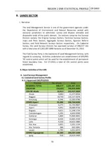REGION 2 ENR STATISTICAL PROFILE CYB. LANDS SECTOR I. Narrative The land Management Service is one of the government agencies under the Departemnt of Environment and Natural Resources vested with