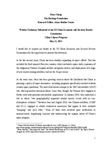 Dean Cheng  The Heritage Foundation  Research Fellow, Asian Studies Center  Written Testimony Submitted to the US China Economic and Security Review  Commission 