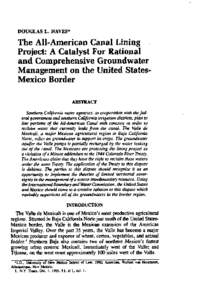 DOUGLAS L. HAYES*  The All-American Canal Lining Project: A Catalyst For Rational and Comprehensive Groundwater Management on the United StatesMexico Border