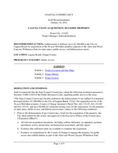 COASTAL CONSERVANCY Staff Recommendation October 18, 2012 LAGUNA COAST ACQUISITION: MCGEHEE PROPERTY Project No[removed]Project Manager: Deborah Ruddock