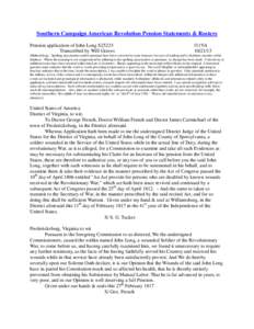 Southern Campaign American Revolution Pension Statements & Rosters Pension application of John Long S25233 Transcribed by Will Graves f11VA[removed]