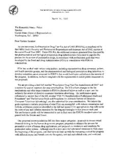 T H E S E C R E T A R Y OF H E A L T H AND HUMAN SERVICES W A S H I N G T O N . D . C[removed]March 16, 2007  The Honorable Nancy Pelosi