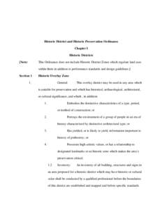 Historic District and Historic Preservation Ordinance Chapter I Historic Districts [Note:  This Ordinance does not include Historic District Zones which regulate land uses