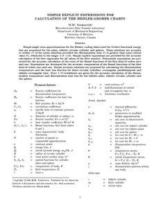 SIMPLE EXPLICIT EXPRESSIONS FOR CALCULATION OF THE HEISLER-GROBER CHARTS M.M. Yovanovich