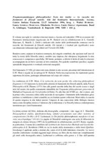 Fragmentsammlungen philosophischer Texte der Antike — Le raccolte dei frammenti di filosofi antichi. Atti del Seminario Internazionale. Ascona, Centro Stefano Franscini, 22-27 Settembre 1996, hrsg. v. Walter BURKERT, L