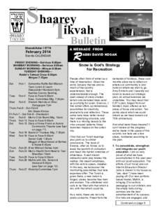 Shaarey ikvah T Bulletin Shevat/Adar I 5774