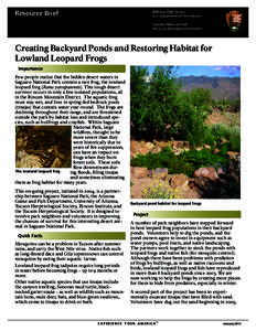 Resource Brief  National Park Service U.S. Department of the Interior Saguaro National Park Resource Management Division